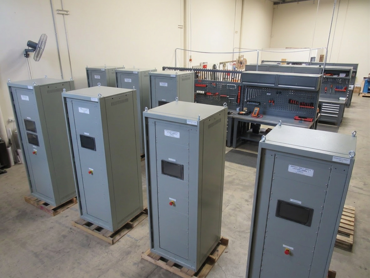 Row of floor-standing OEM control panel enclosures built by Heavy Duty Controls, Yatala QLD