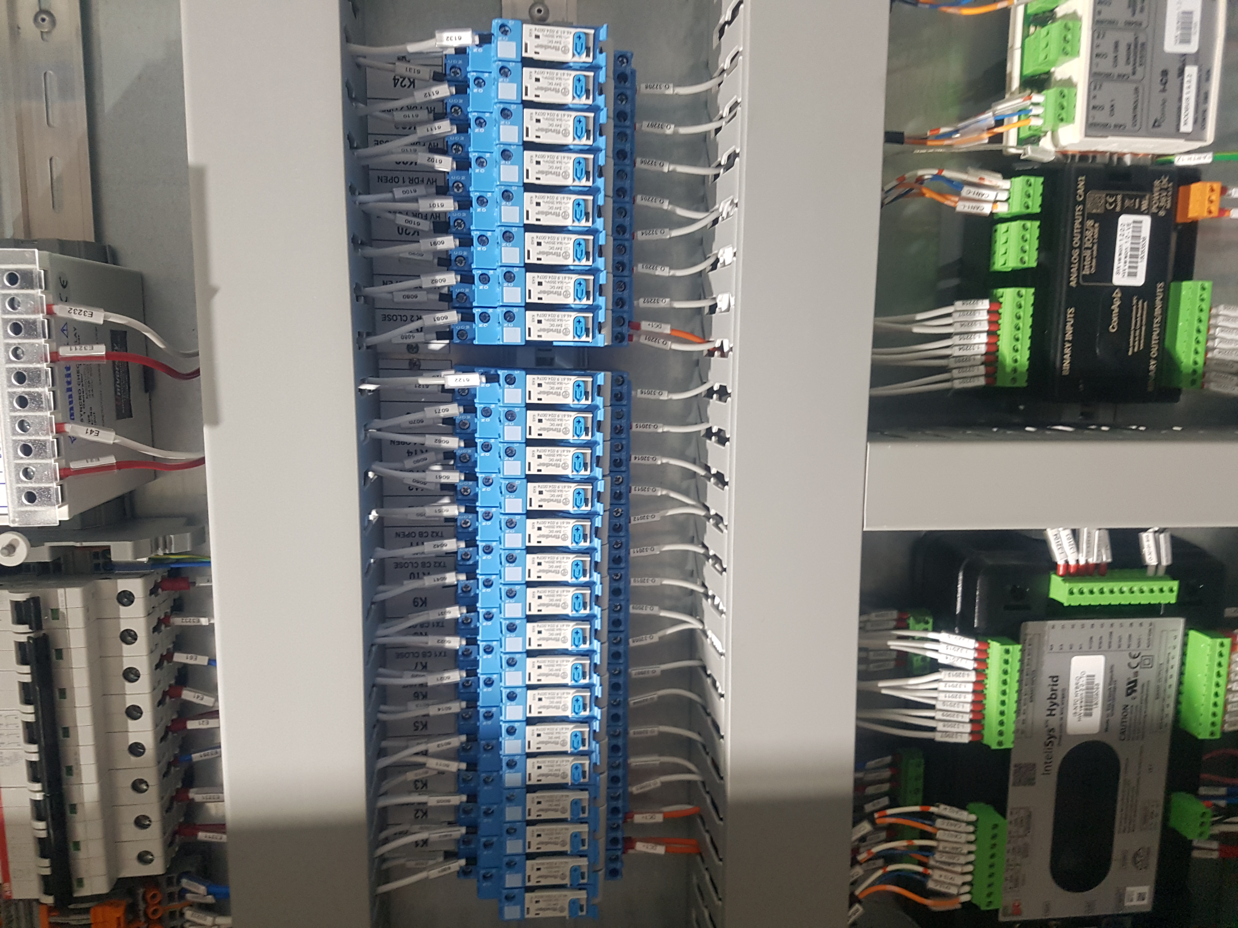 Close-up of terminal blocks and I/O modules