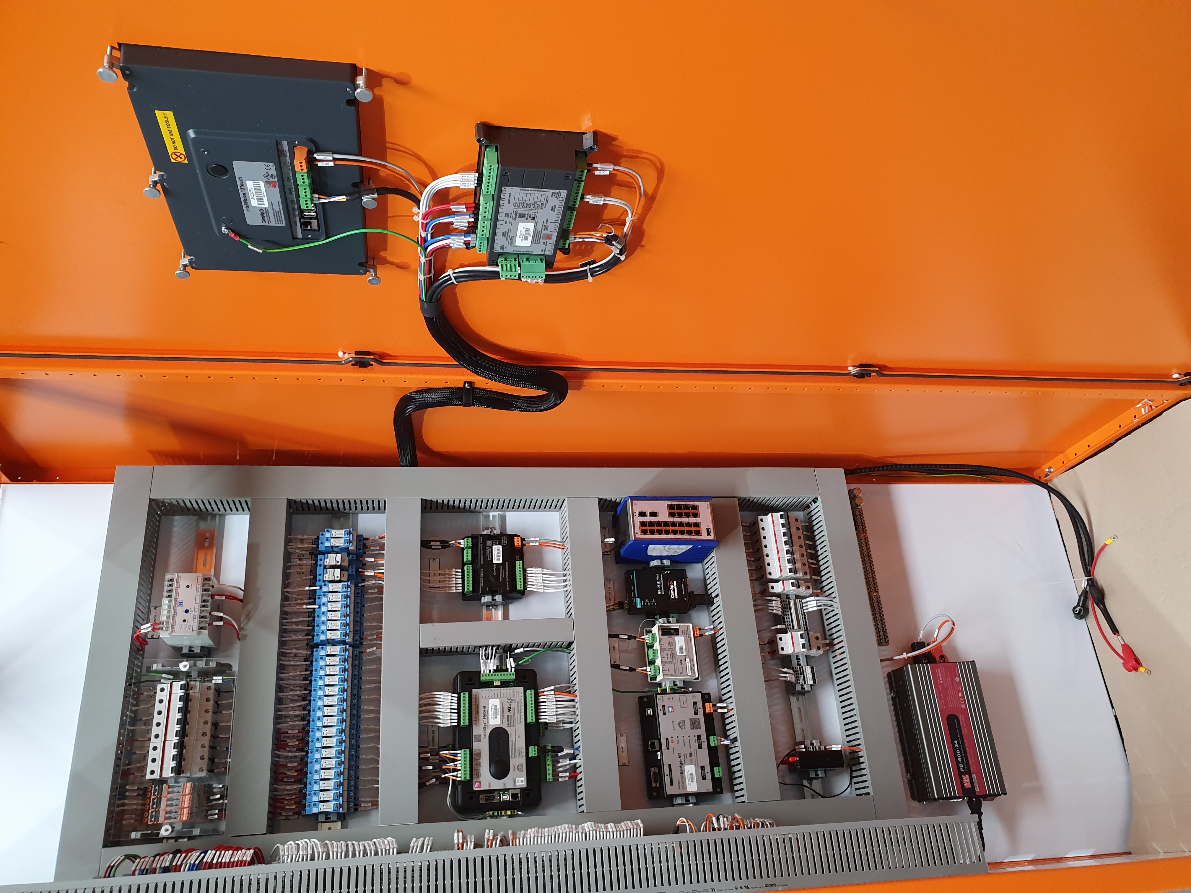 PLC control panel interior — AS3000 compliant wiring
